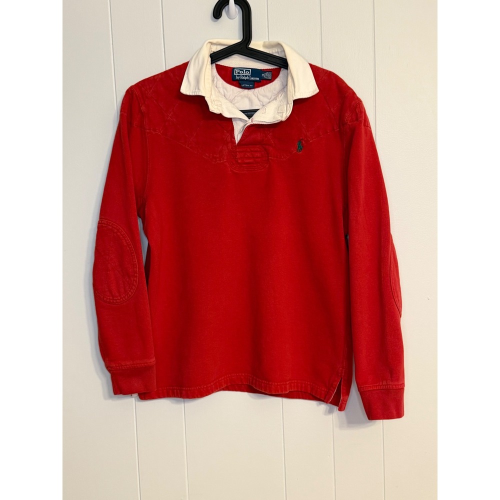 Polo Ralph Lauren Vintage Quilted Shoulder Elbow Patch Rugby Jersey Red Mens M